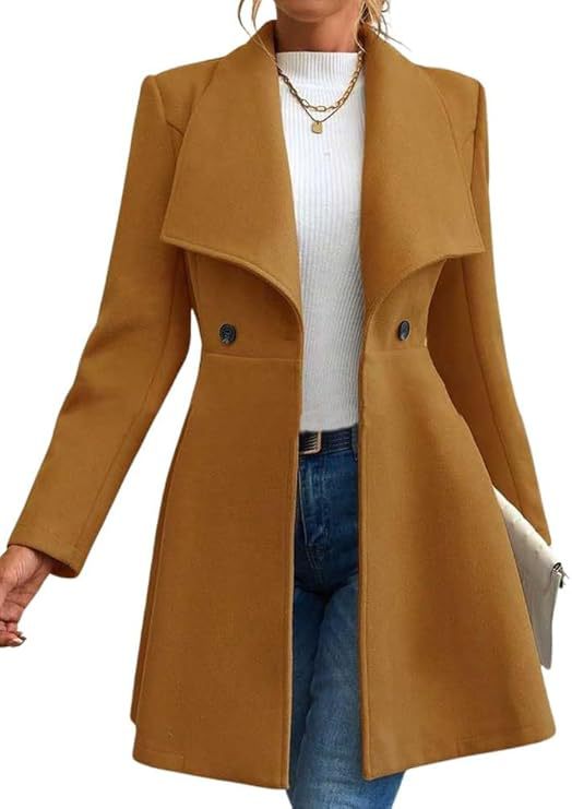 Women's Fit Long Fashion Lapel Woolen With Coats