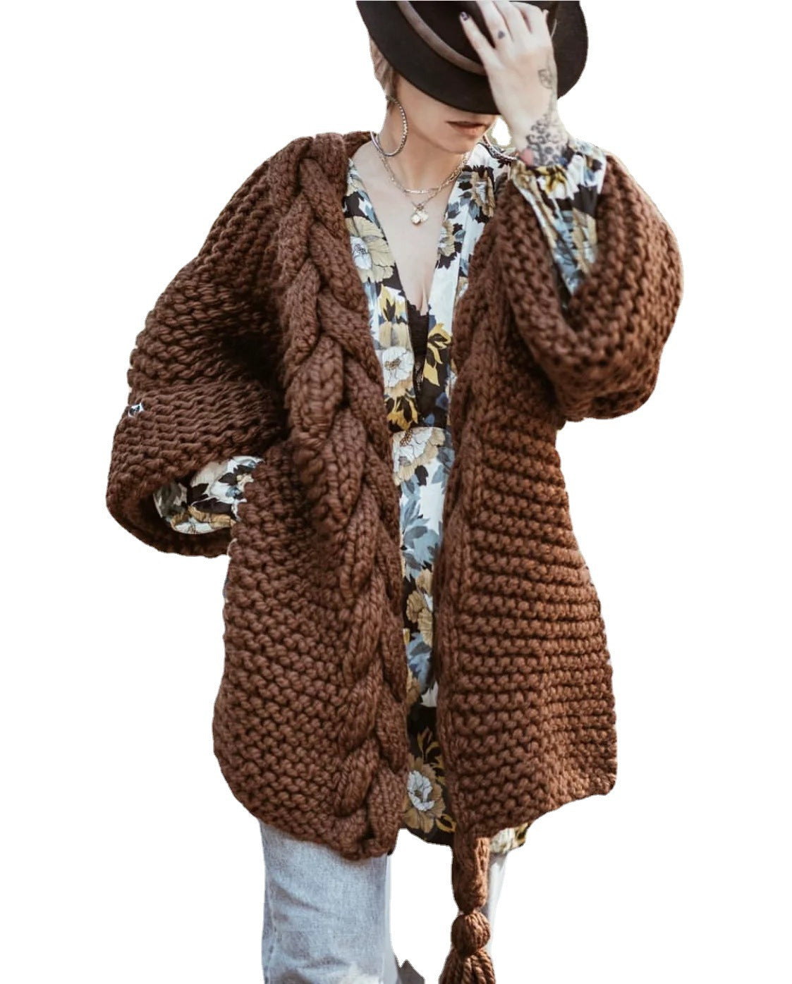Women's Handmade Knitting Needle Tassel Knitted Cardigans