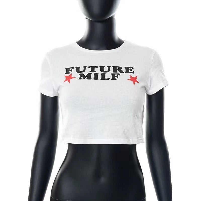 Women's Style Trendy Tight Letter Printed T-shirt Blouses