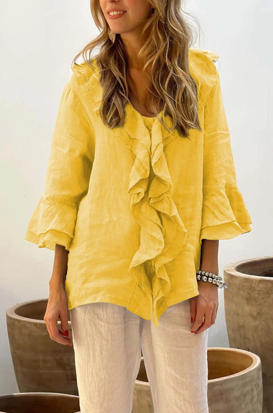 Women's Autumn Fashion Ruffled Sleeve Loose Casual Blouses
