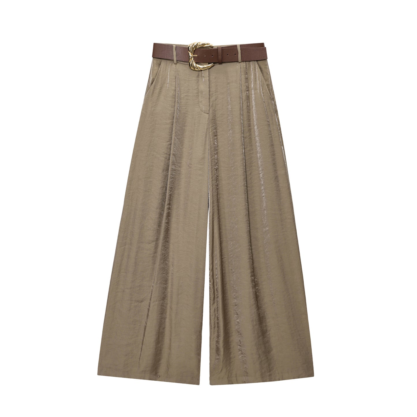 Women's Autumn Fashion With Belt Silk Satin Pants
