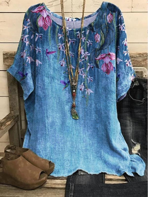 Women's Casual Loose Fashion Sleeve Elements Printed Blouses
