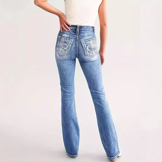 Women's Embroidery Elements Slim Fit Break Jeans