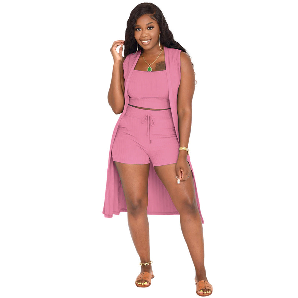Women's Sunken Stripe Solid Color Three-piece Suits