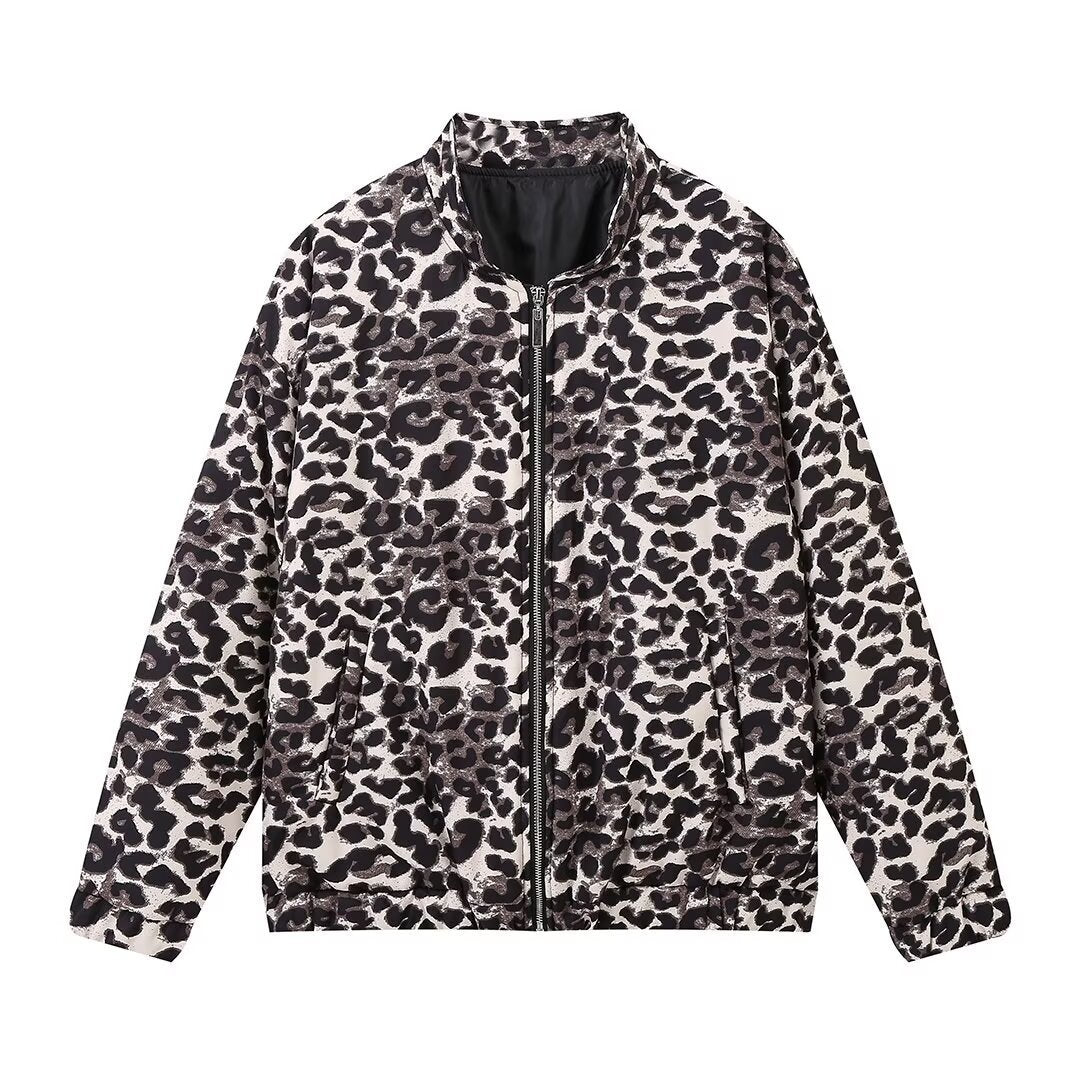 Women's Winter Leopard Print Zipper Cotton Coats