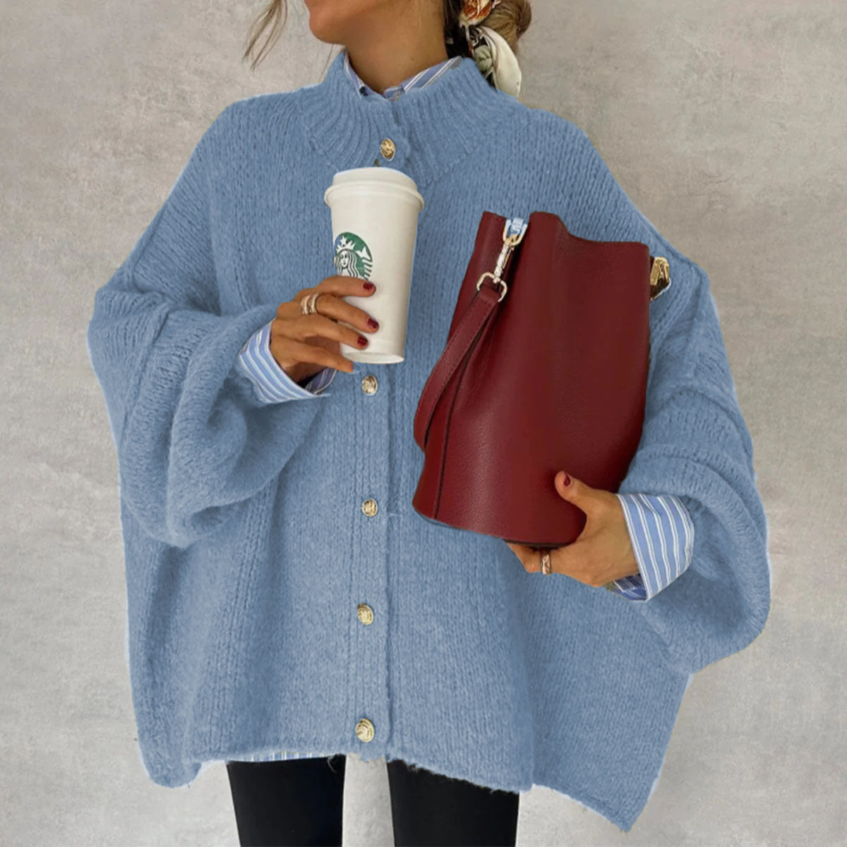 Solid Color Casual Style Button Large Cardigans
