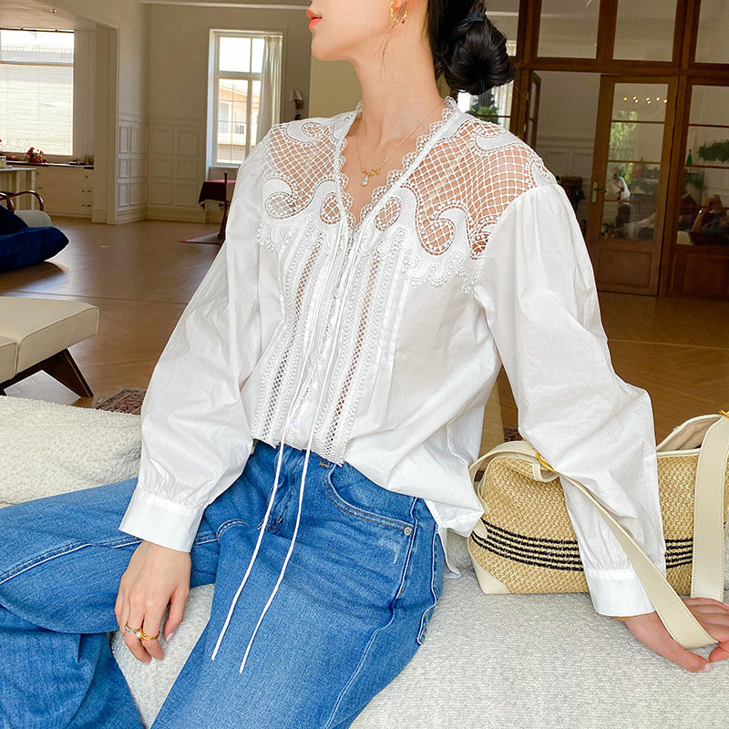 Women's Autumn White Shirt Long Sleeve French Blouses