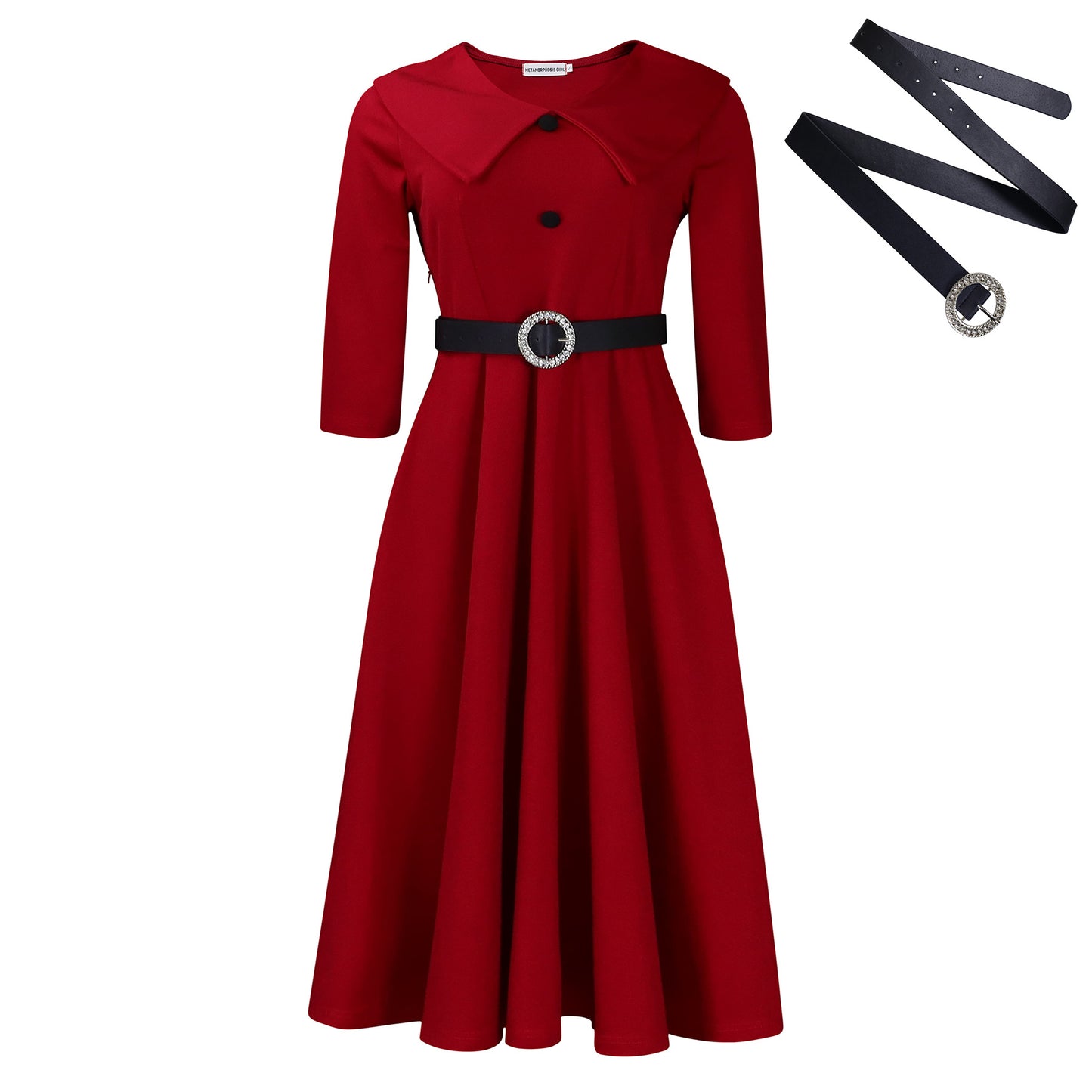 Women's Elegant Lapel Sleeve Slim Fit A- Line Dresses