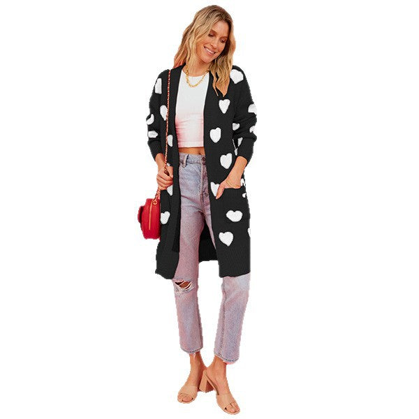 Women's Valentine's Day Heart Knitted Love Pocket Coats