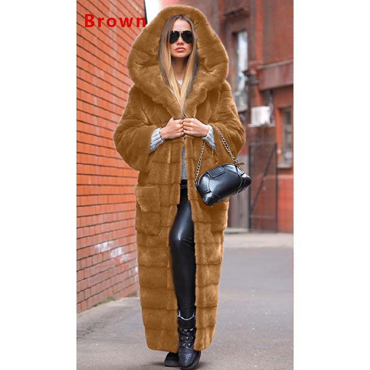 Women's Autumn Faux Fur Hooded Thickened Extended Coats