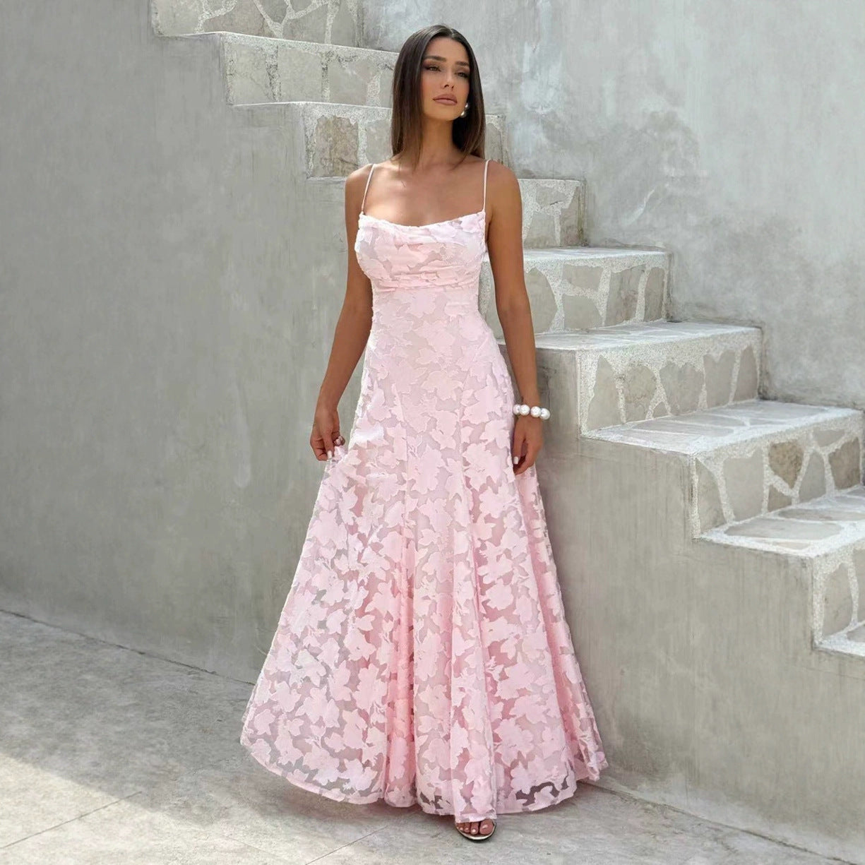 Women's Jacquard Sexy Slim Strap Dress Backless Dresses