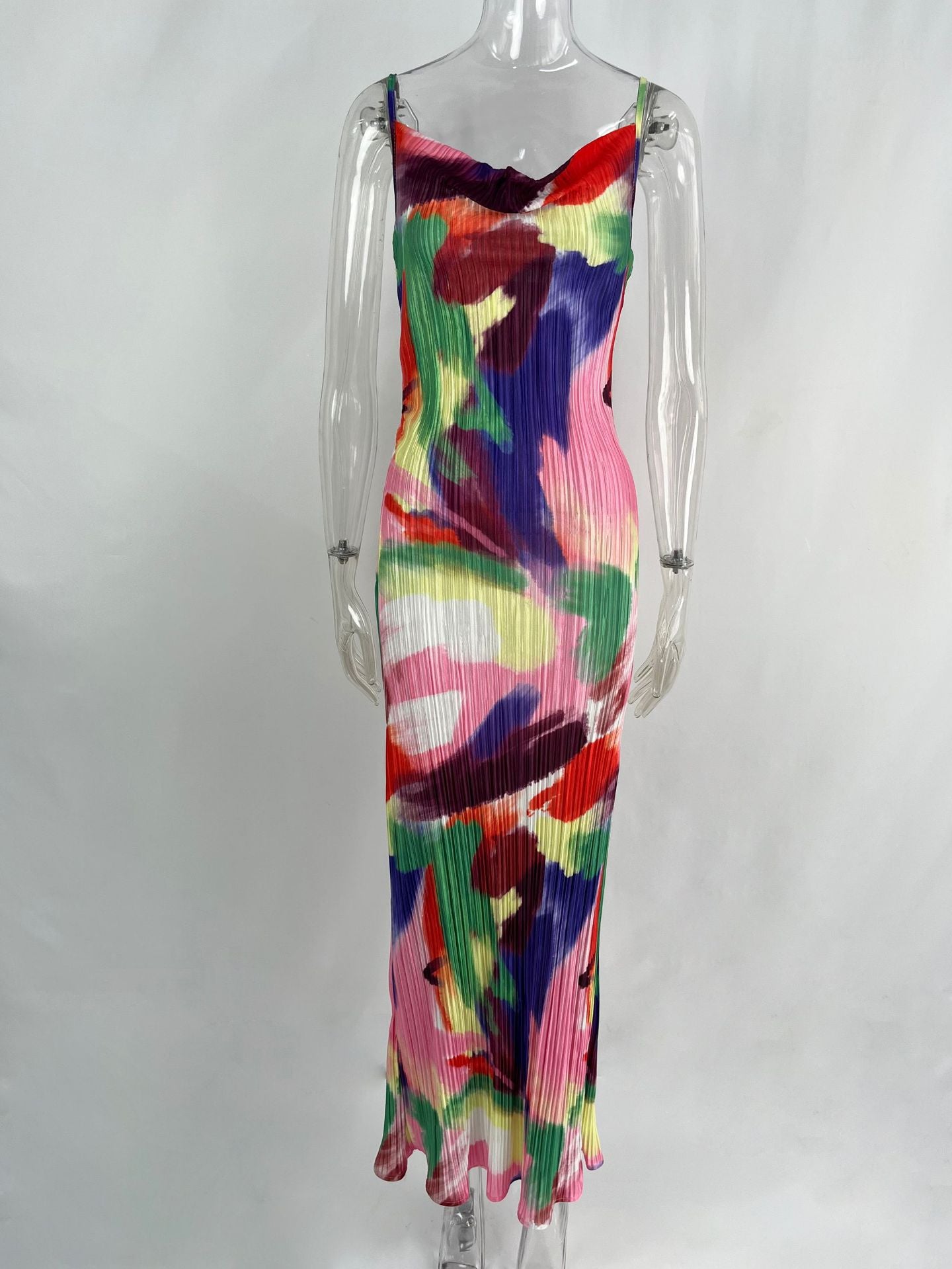 Spring Russian Printed Pleated Slim Fit Slimming Dresses