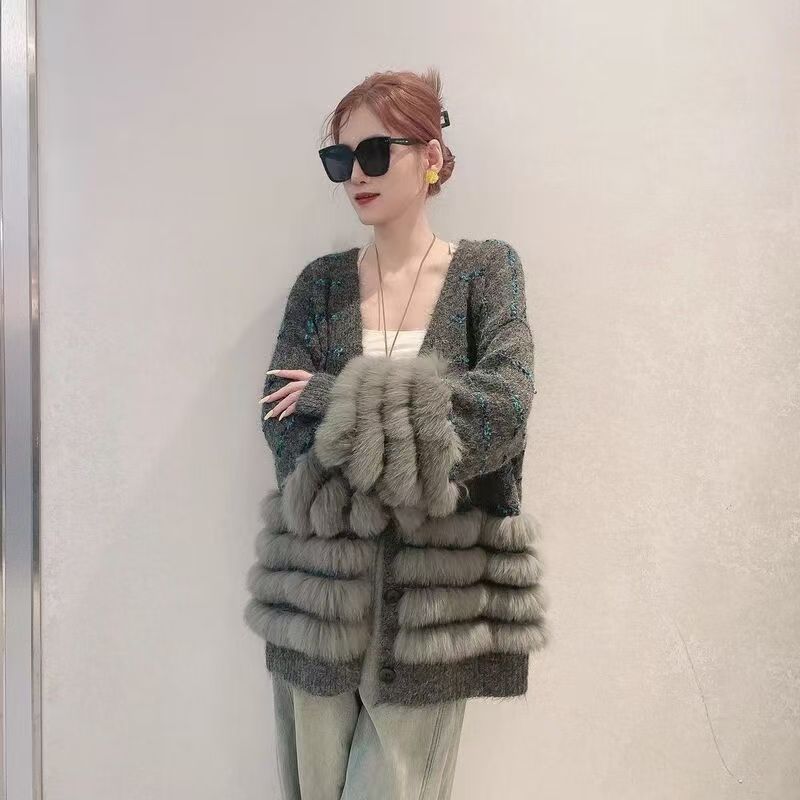 Style Idle Patchwork Knitting Imitation Fur Fashion Sweaters