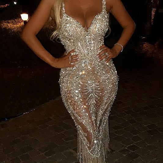 Women's Deep V Long Sleeve Sequins Dress Dresses