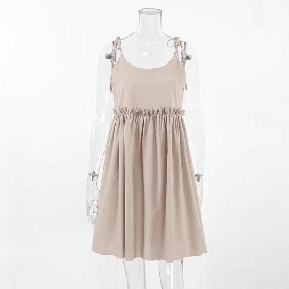 Women's Summer Cotton Linen Sleeveless Backless Sexy Urban Dress