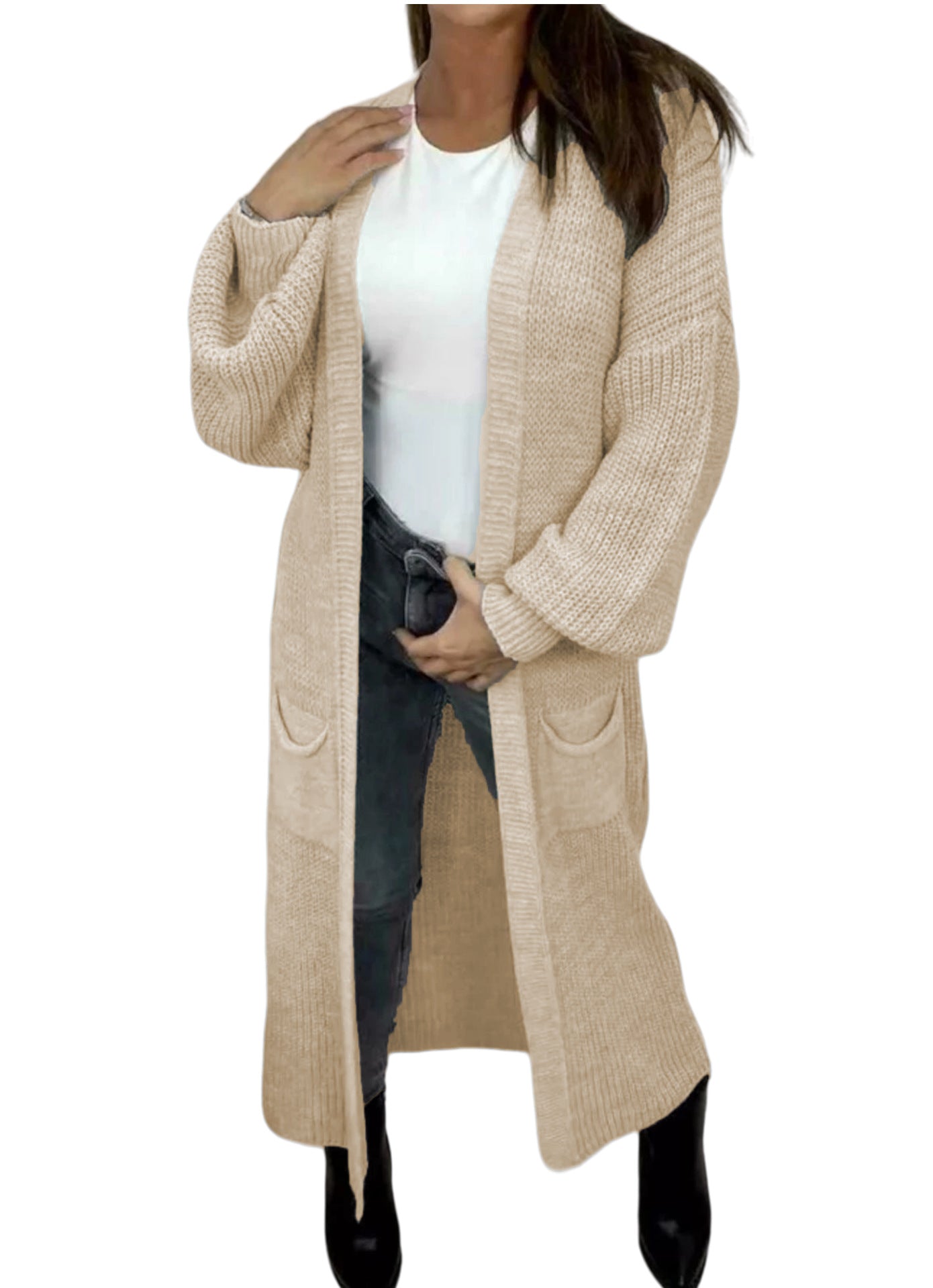 Women's Popular Long Pocket Solid Color Knitwear