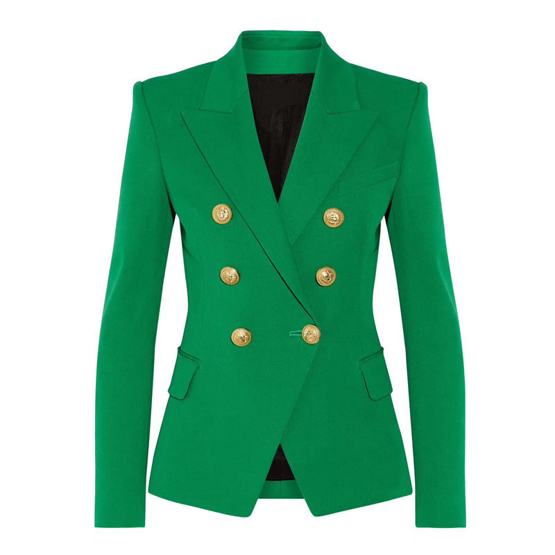 Commute Double Breasted Collar Pure Black Blazers