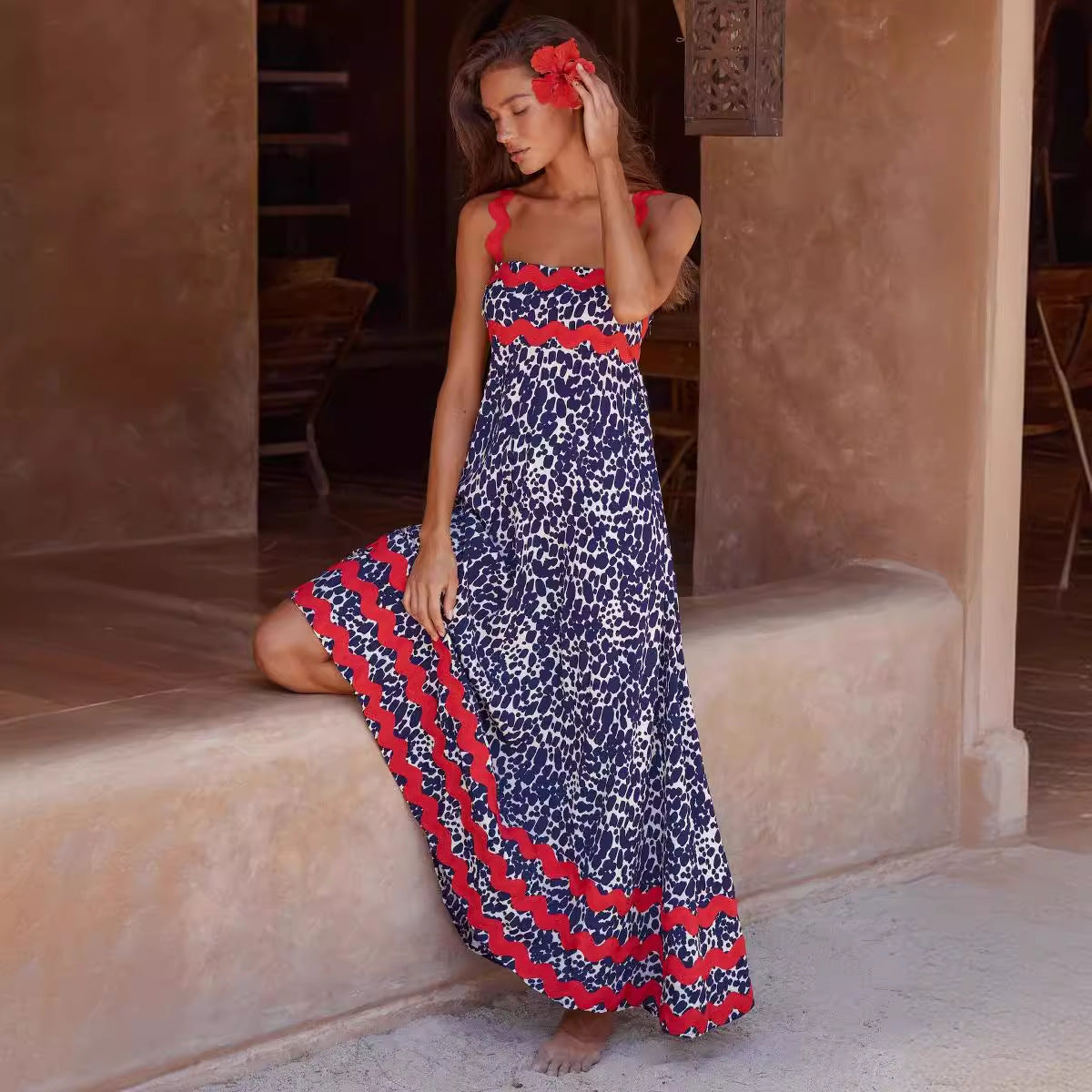 Women's Stylish Suspender Dress Printed Long Dresses