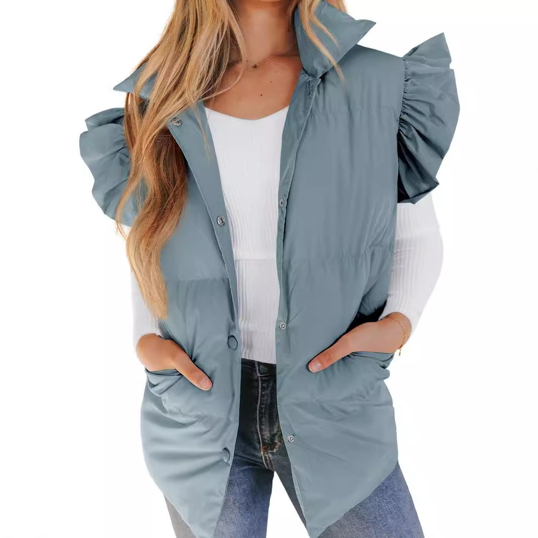 Pockets Flying Sleeves Elegant Stand Collar Vests