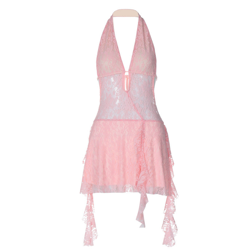 Hot Style Stitching Ribbon Halter Lace Dresses