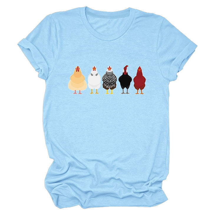 Women's Fun Chicken Round Neck Sleeve T-shirt Blouses
