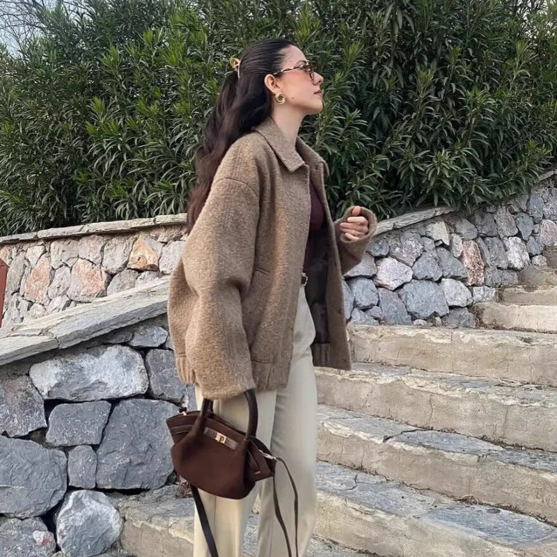 Women's Charming Fashion Beaded Leather Woolen Jackets