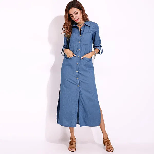 Women's Fashion Casual Long Sleeve Collar Solid Dresses