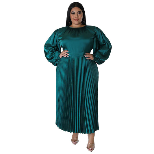 Women's Versatile Pleated Long Dress Sleeve Dresses