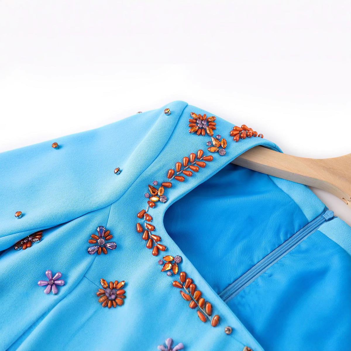 Women's Embroidered Diamond Dress High-grade Niche Blue Dresses
