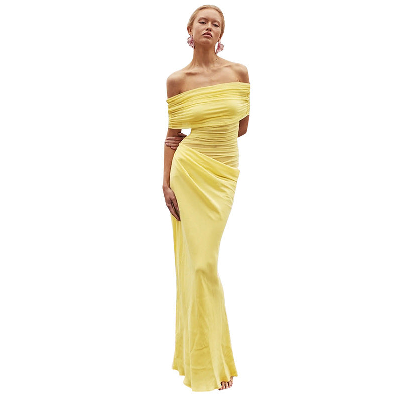 Women's Autumn Mesh Irregular Pleated Dress Dresses