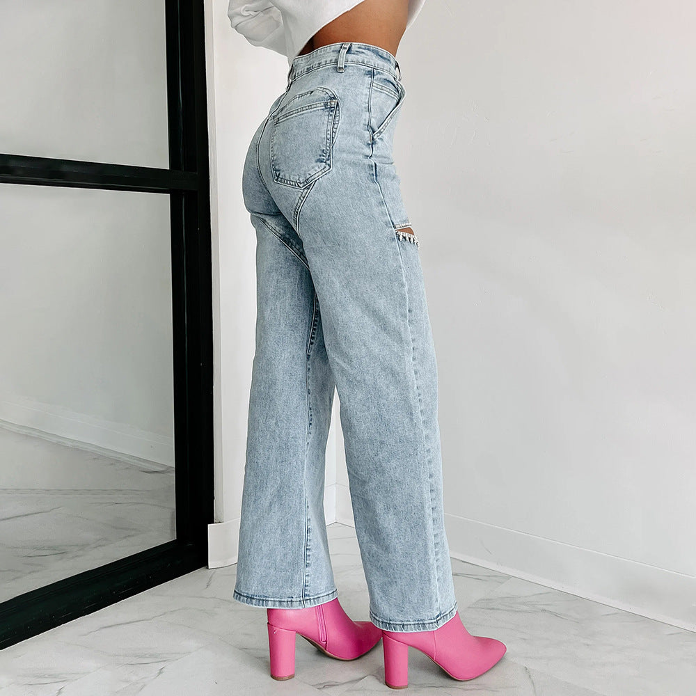 Women's Casual Fashion Solid Color High Waist Jeans