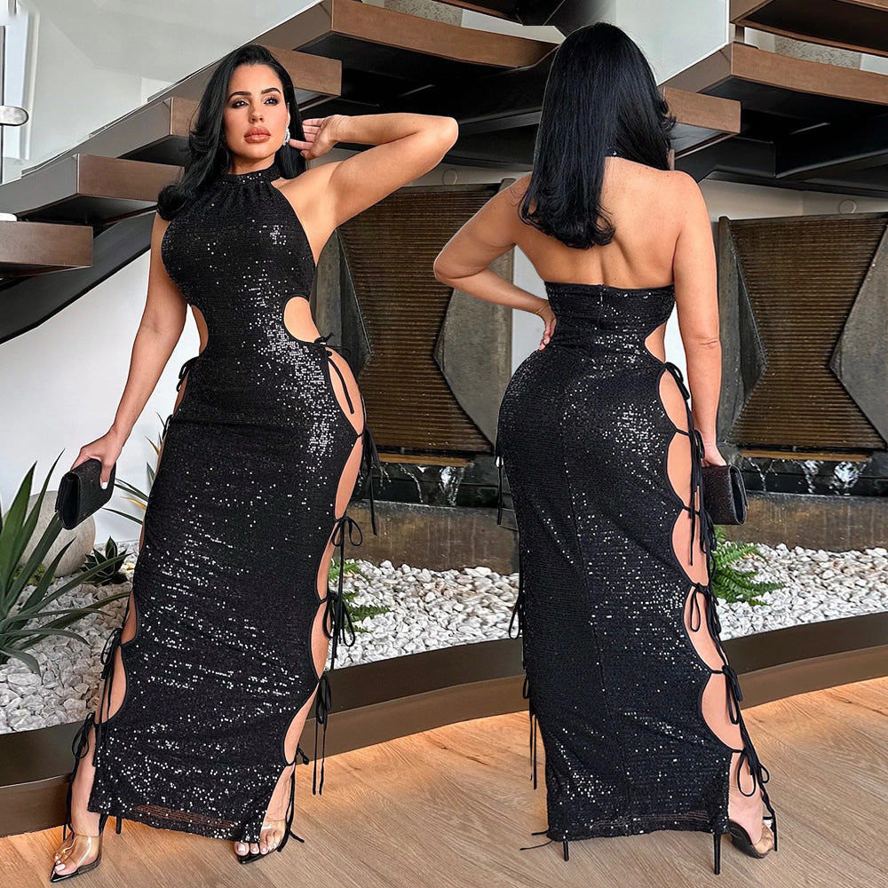 Women's Cutout Sequin Elegant Sexy Dress Long Dresses – Ecnwa