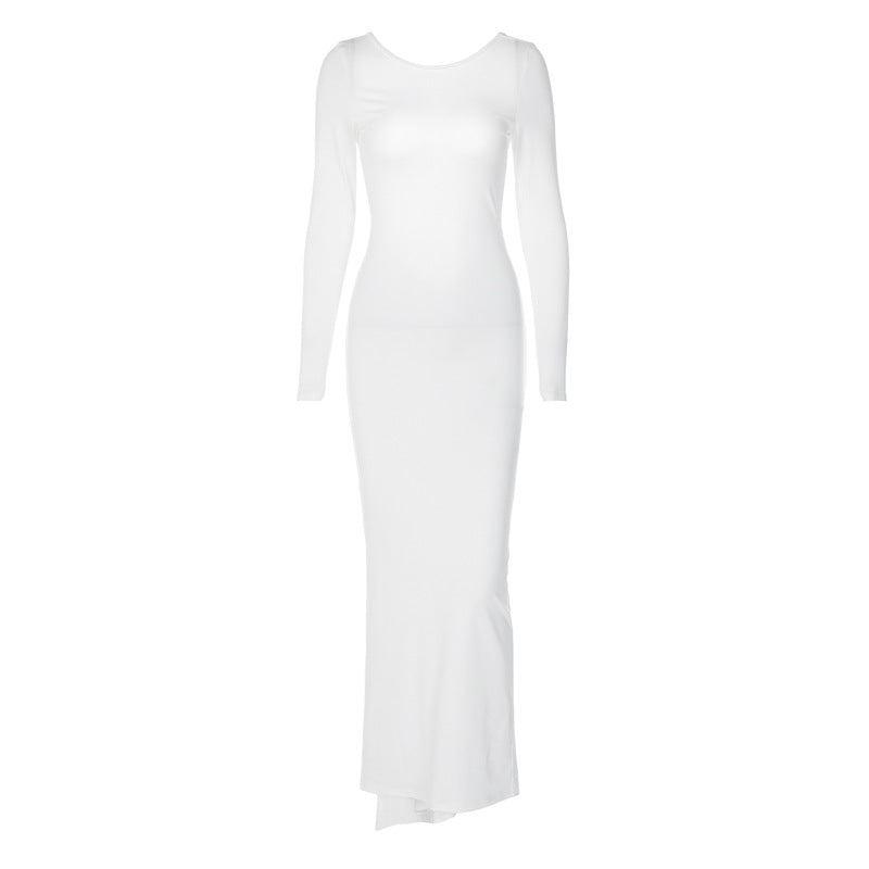 Sexy Backless Pleated Long Elegant Slim Dresses