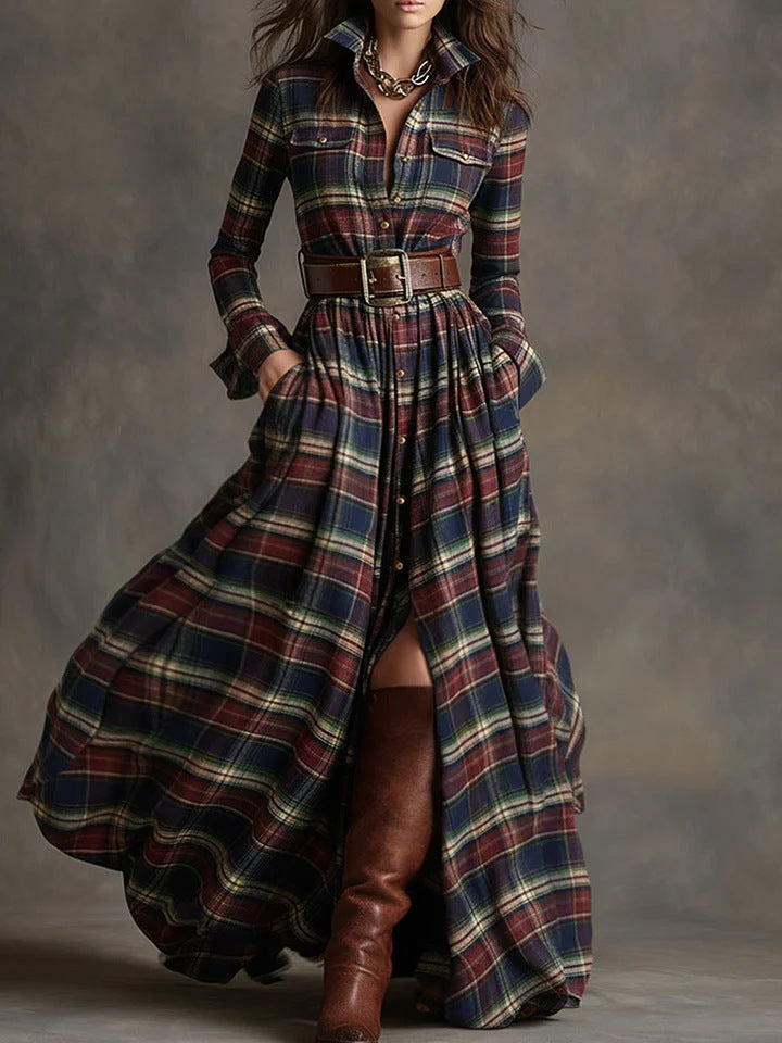 Women's Pretty French Retro Plaid Dress Dresses