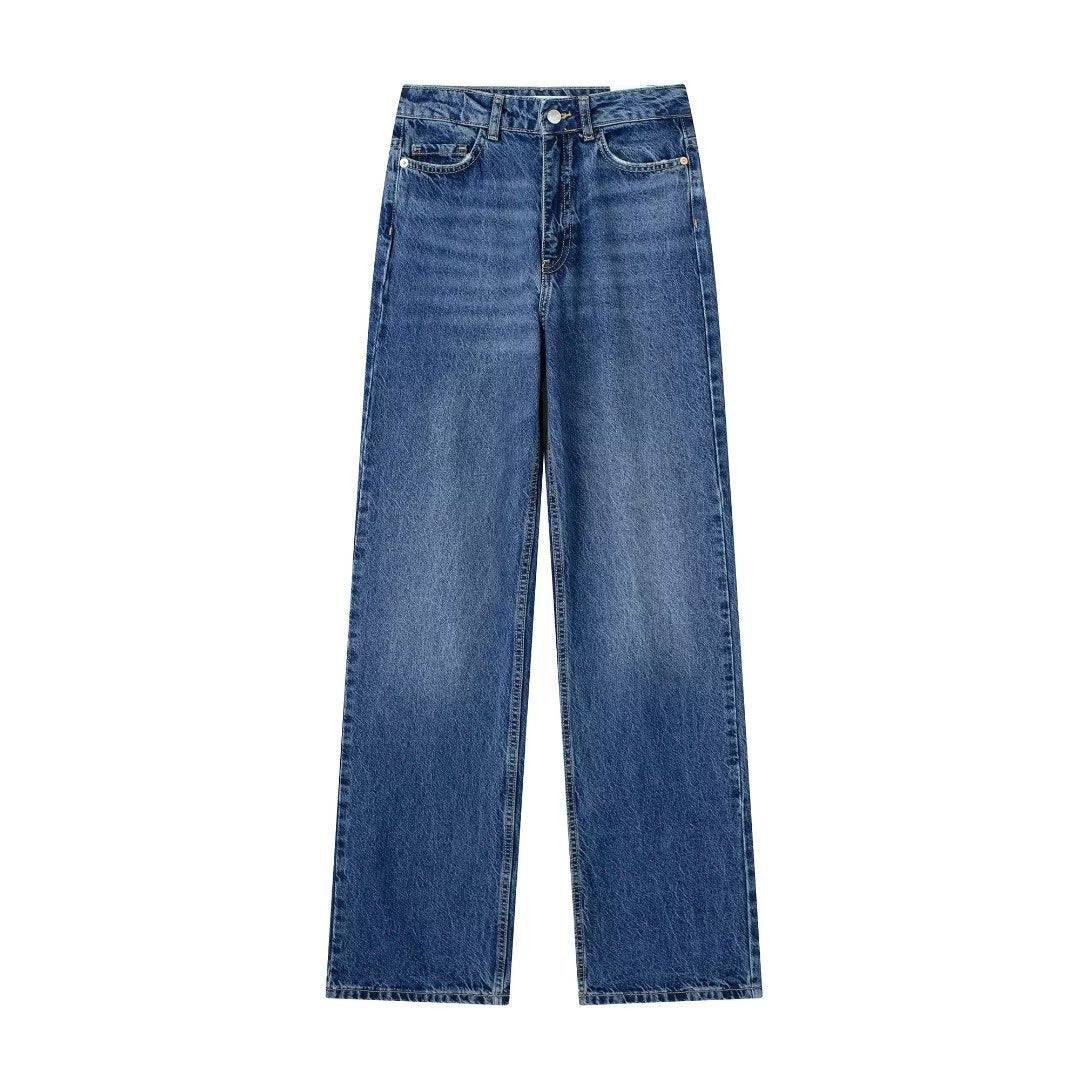 Women's French High Waist Straight Long Denim Jeans