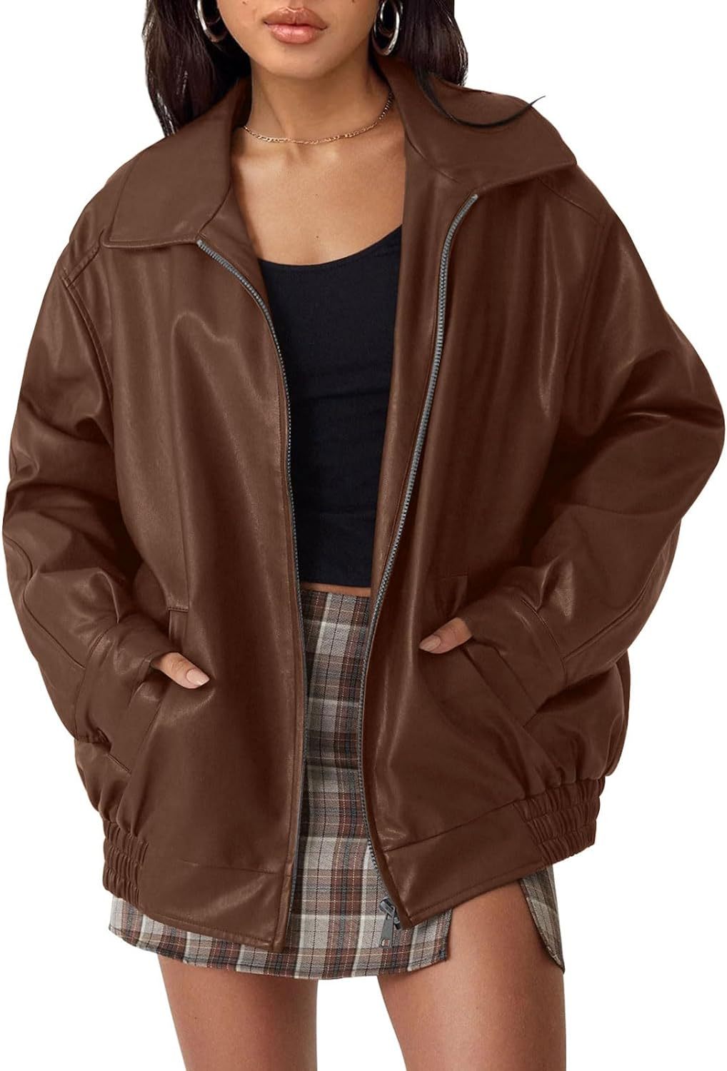 Women's Oversized Leather Fashion Loose-fitting Long Sleeves Jackets