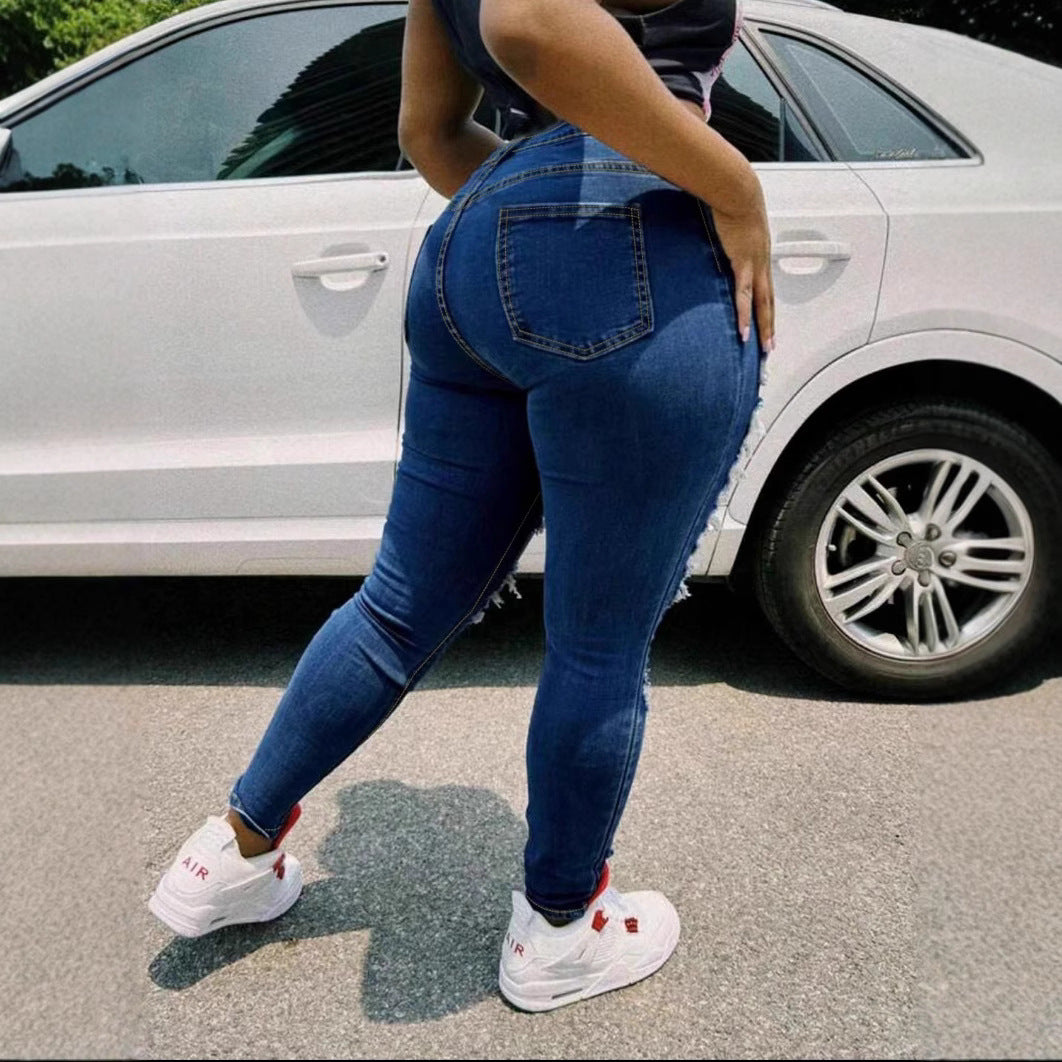 Women's Peach Hip Patch Button Placket Skinny Jeans