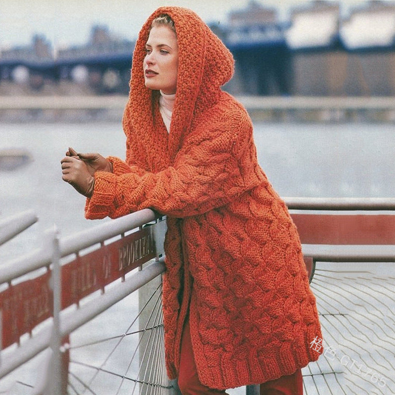 Women's Glamorous Twist Woven Thickened Hooded Knitwear