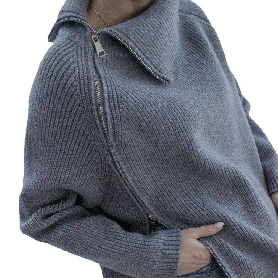 Turtleneck Zipper Sexy Loose Long Sleeve Thermal Outer Wear Knitwear