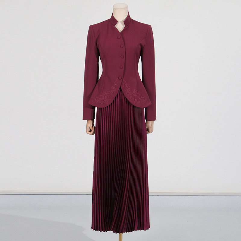 Women's Three-dimensional Embroidery Design High Waist Pleated Suits