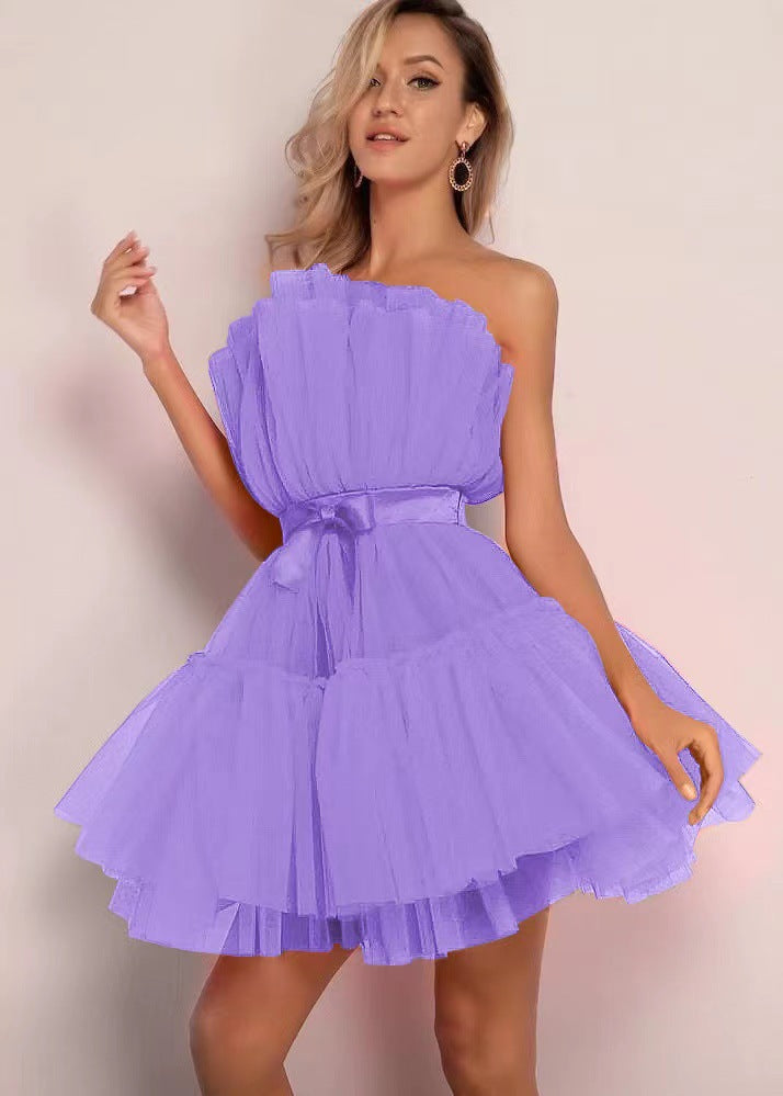 Tube Mesh Graceful Bow Pettiskirt Dress Tops