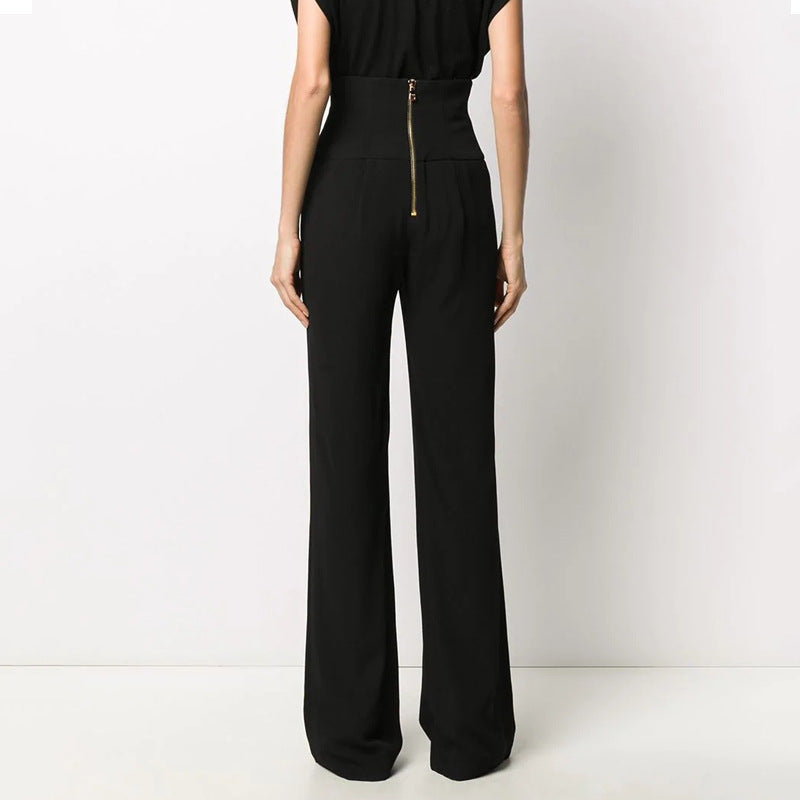 High Waist Flared Draping Long Casual Pants