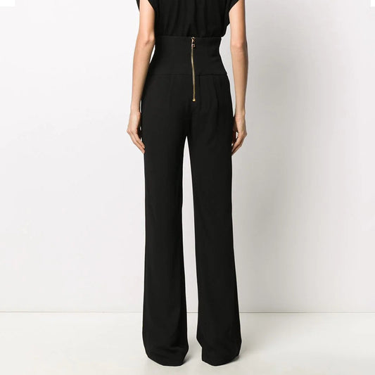 High Waist Flared Draping Long Casual Pants
