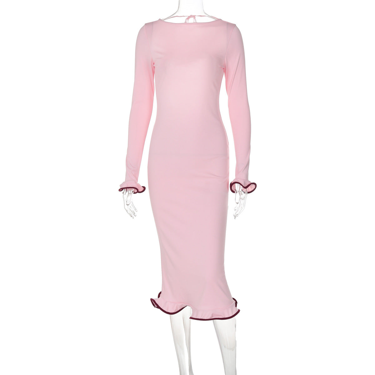 Women's Backless Flared Sleeve Ruffled Knitted Dress Dresses