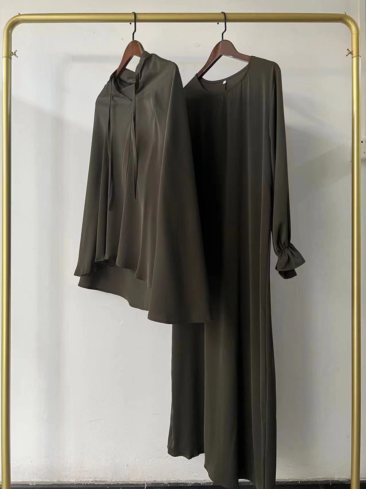 Autumn Pure Color Elegant Two-piece Malay Dresses