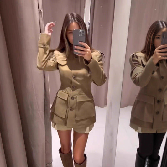 Women's Fashion Autumn Street Retro Style Solid Color Jackets