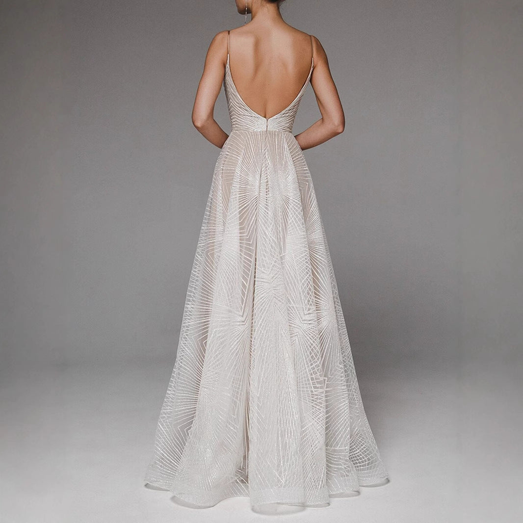 Women's Long Dress Sexy Strap Embroidered Sleeveless Wedding Dresses