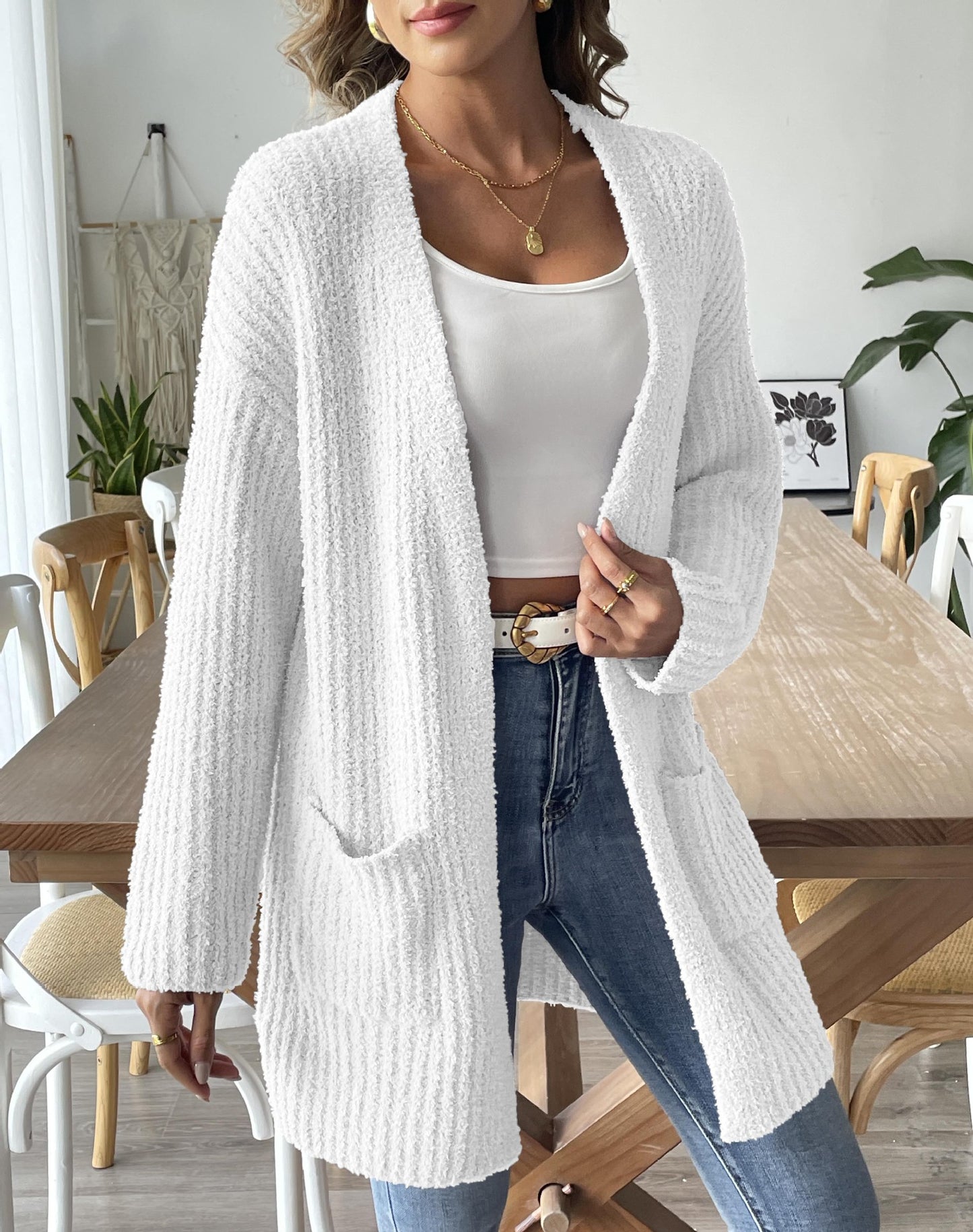 Women's Versatile Woven Casual Double Pocket Cardigans