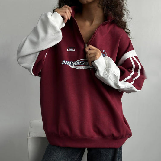 Women's Letter Print Contrast Color Sports For Sweaters