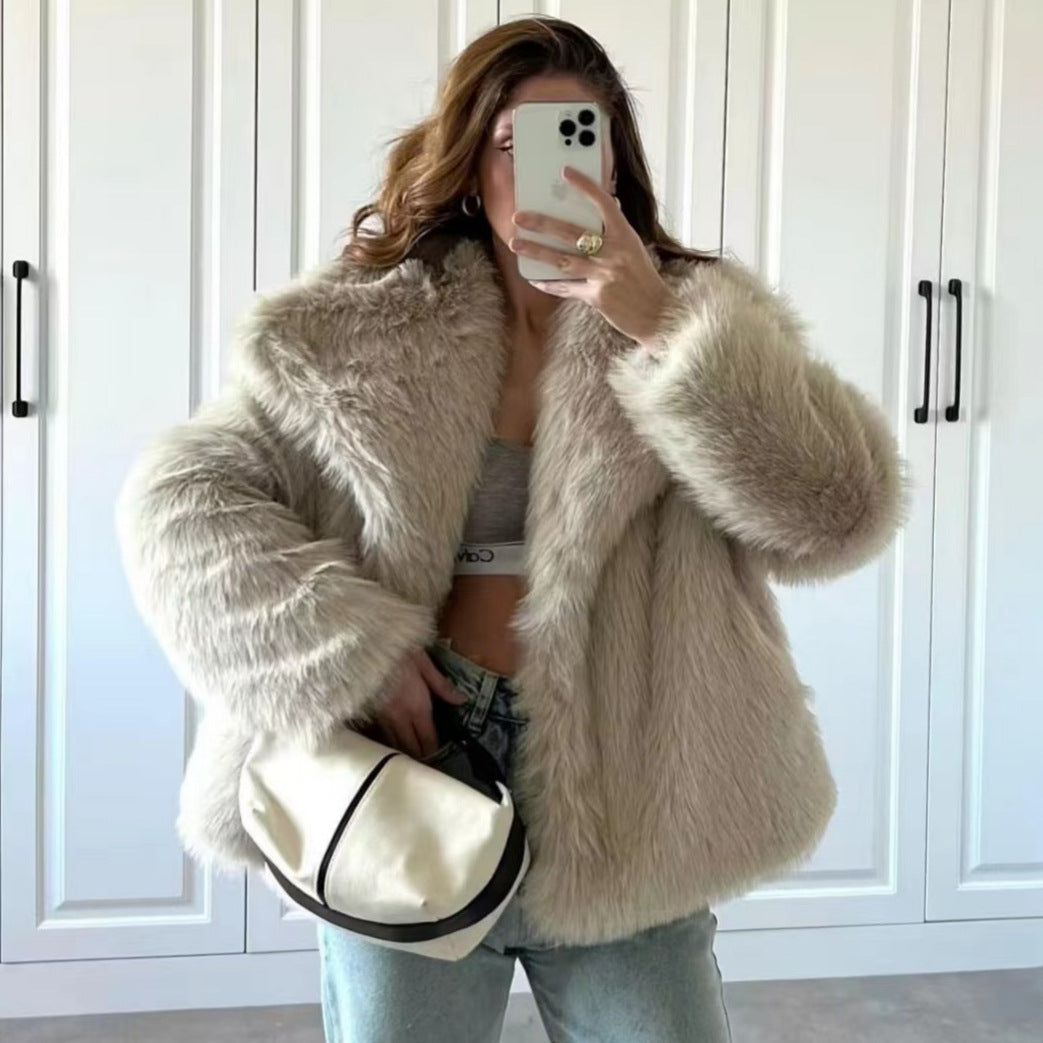 Women's Trendy Fur Faux Large Lapel Fox Coats